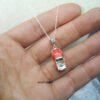 Red VW Beetle Cabriolet Necklace-''Swarovski''-925 Silver-Handmade