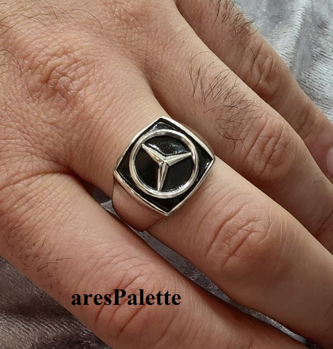 Mercedes Ring Special Design Ring-Black Swarovski-Custom Lettering or  Initials